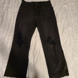 Highest Rise Straight Black Ripped Jeans